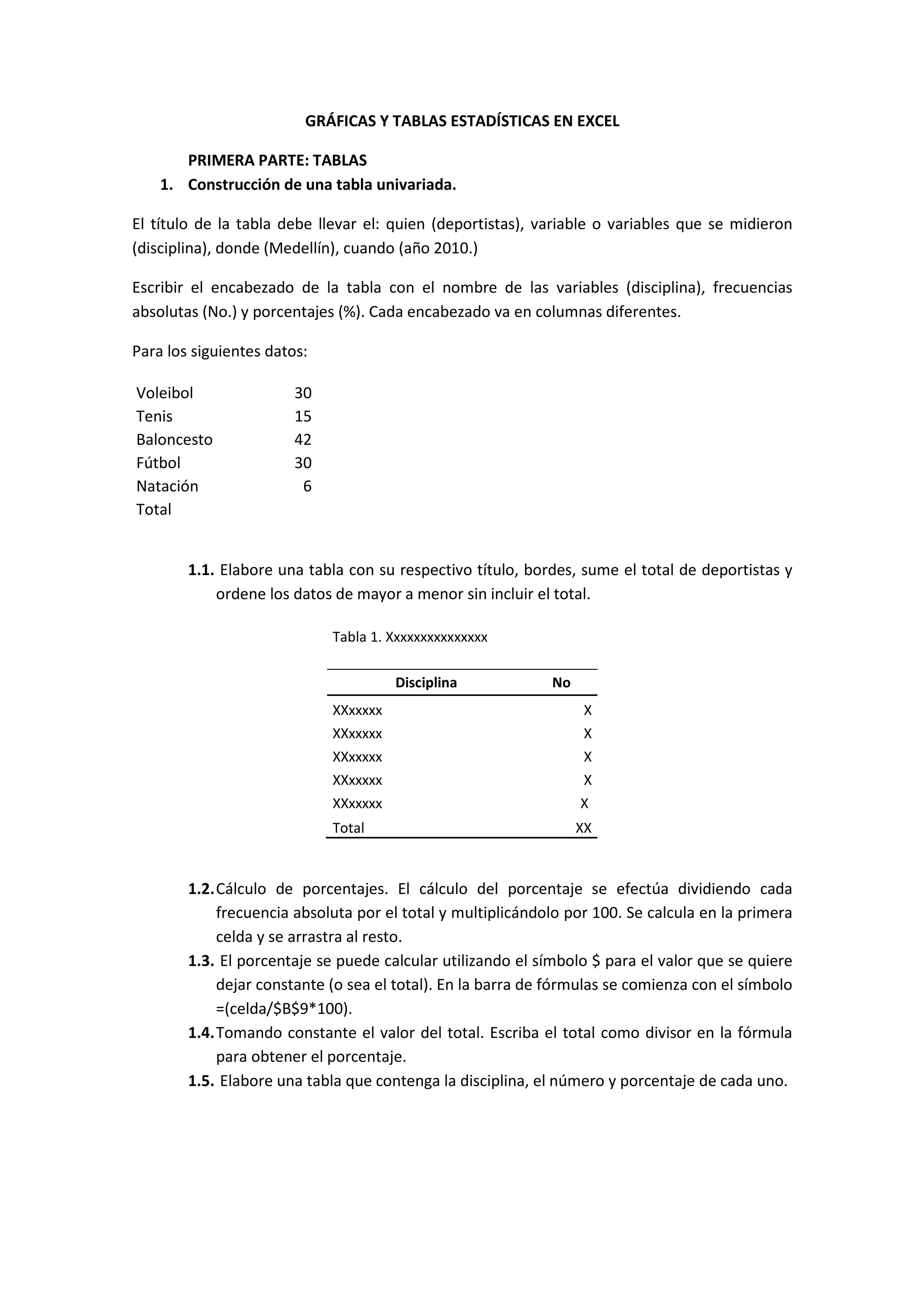 Taller graficas y tablas estadisticas en excel PDF