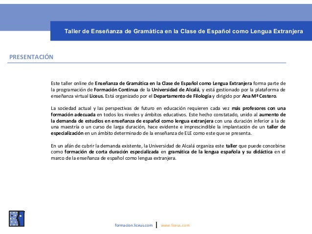 Taller de Gramática en la clase de Español como Lengua