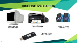 9
DISPOSITIVO SALIDA
MONITOR IMPRESORA PARLANTES
USB FLASH
 