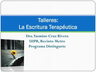 Talleres:
La Escritura Terapéutica
  Dra. Yasmine Cruz Rivera
   UIPR, Recinto Metro
   Programa Distínguete
 