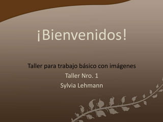 ¡Bienvenidos!
Taller para trabajo básico con imágenes
Taller Nro. 1
Sylvia Lehmann
 