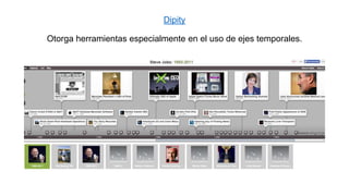 Dipity
Otorga herramientas especialmente en el uso de ejes temporales.
 