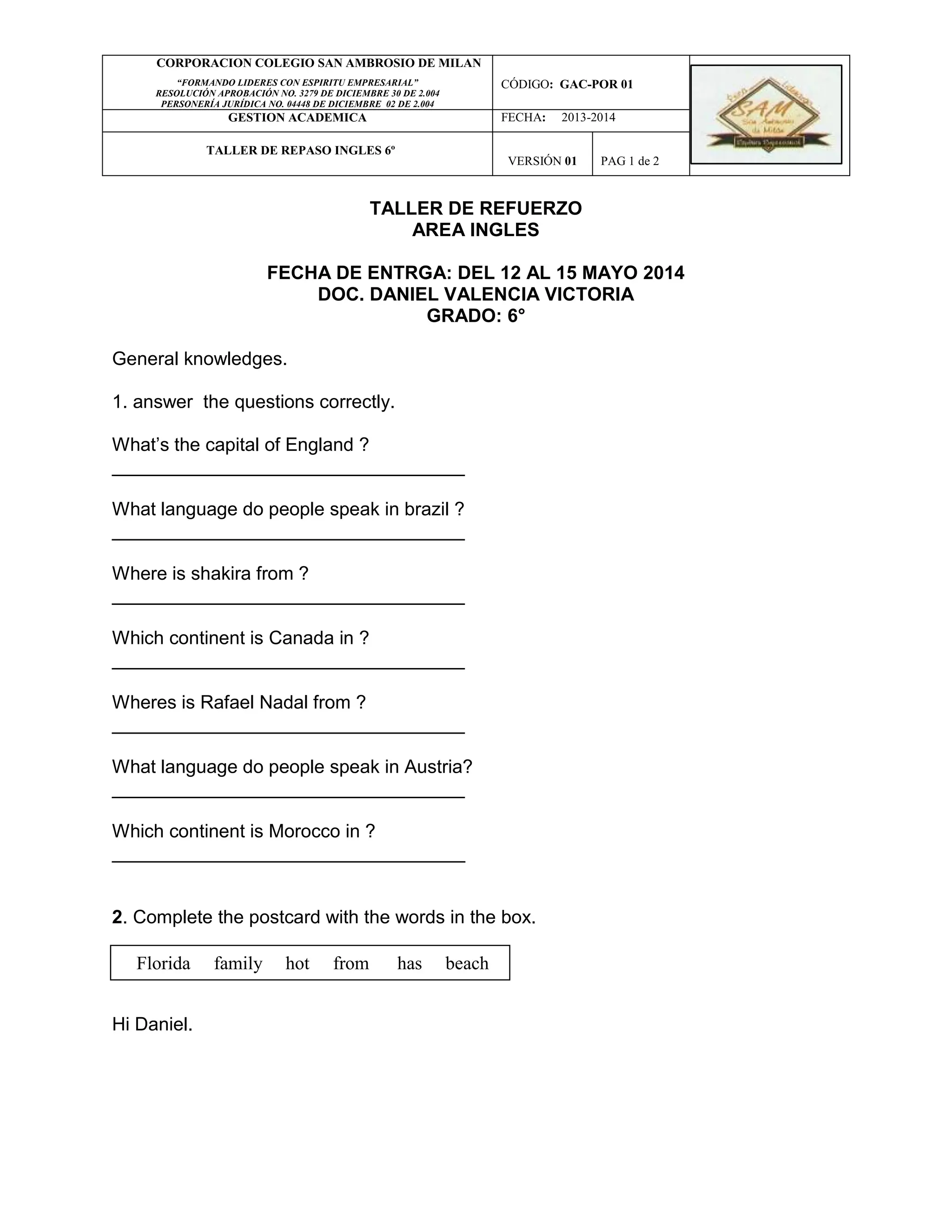 Taller Ingles 6 PDF taller-ingles-6-pdf