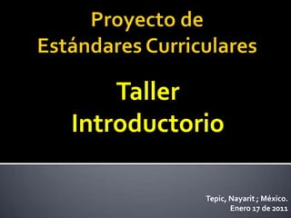 Proyecto de Estándares Curriculares   Taller Introductorio Tepic, Nayarit ; México.Enero 17 de 2011 