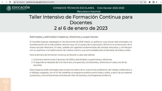 Taller Intensivo de Formación Continua para Docentes y
Directivos
Ciclo Escolar 2022-2023
 