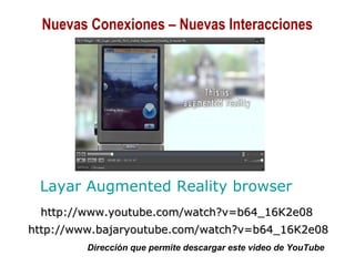 01/30/15 Copyright © 2010 Alberto Mejía 11
Layar Augmented Reality browser
http://www.youtube.com/watch?v=b64_16K2e08http://www.youtube.com/watch?v=b64_16K2e08
http://www.bajaryoutube.com/watch?v=b64_16K2e08http://www.bajaryoutube.com/watch?v=b64_16K2e08
Dirección que permite descargar este video de YouTube
Nuevas Conexiones – Nuevas Interacciones
 