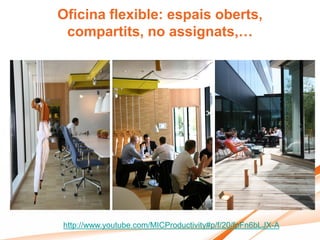 Oficina flexible: espais oberts,
 compartits, no assignats,…




http://www.youtube.com/MICProductivity#p/f/20/fpFn6bLJX-A
 