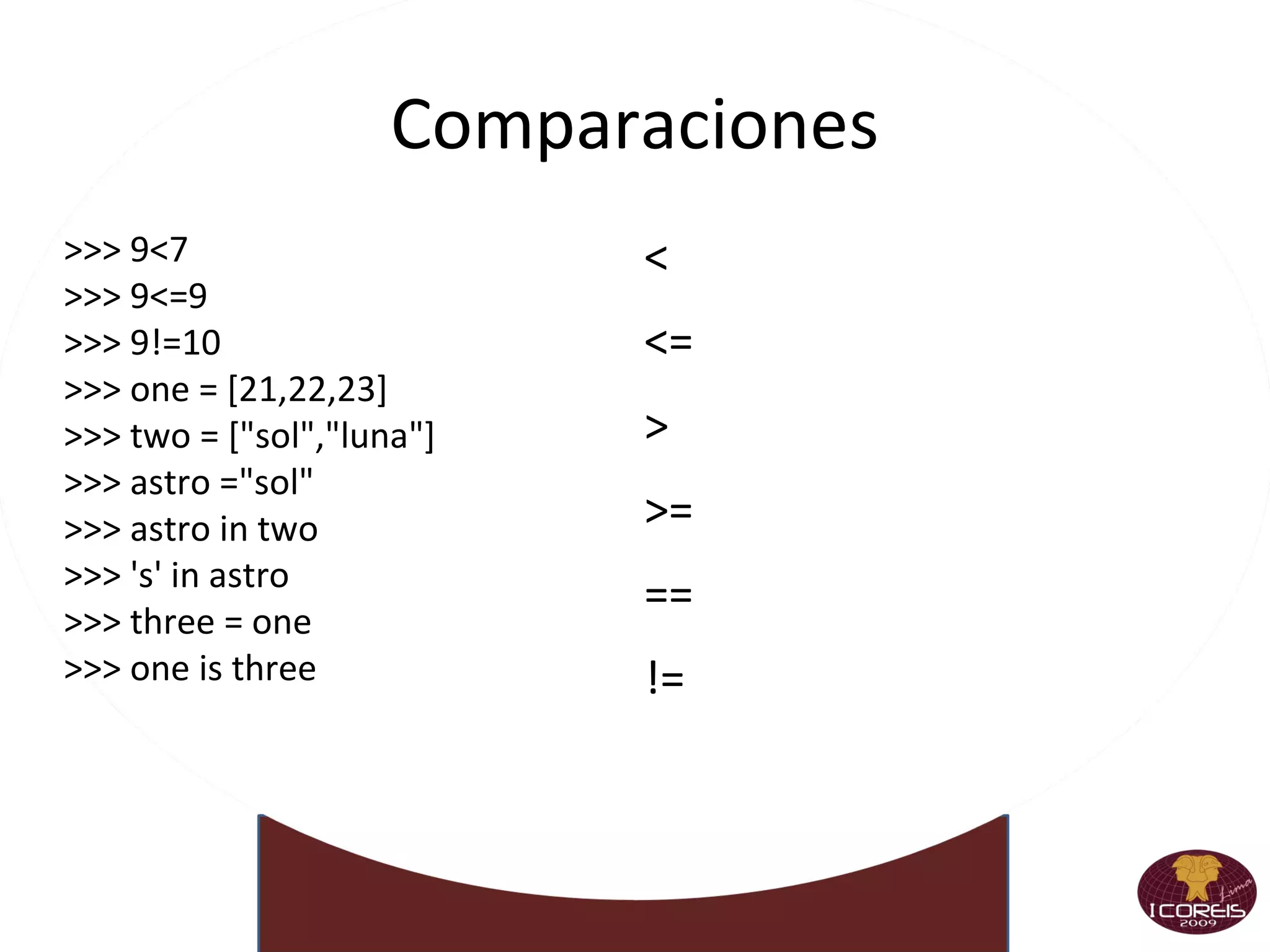 Booleanos >>> input("Si o No") 
