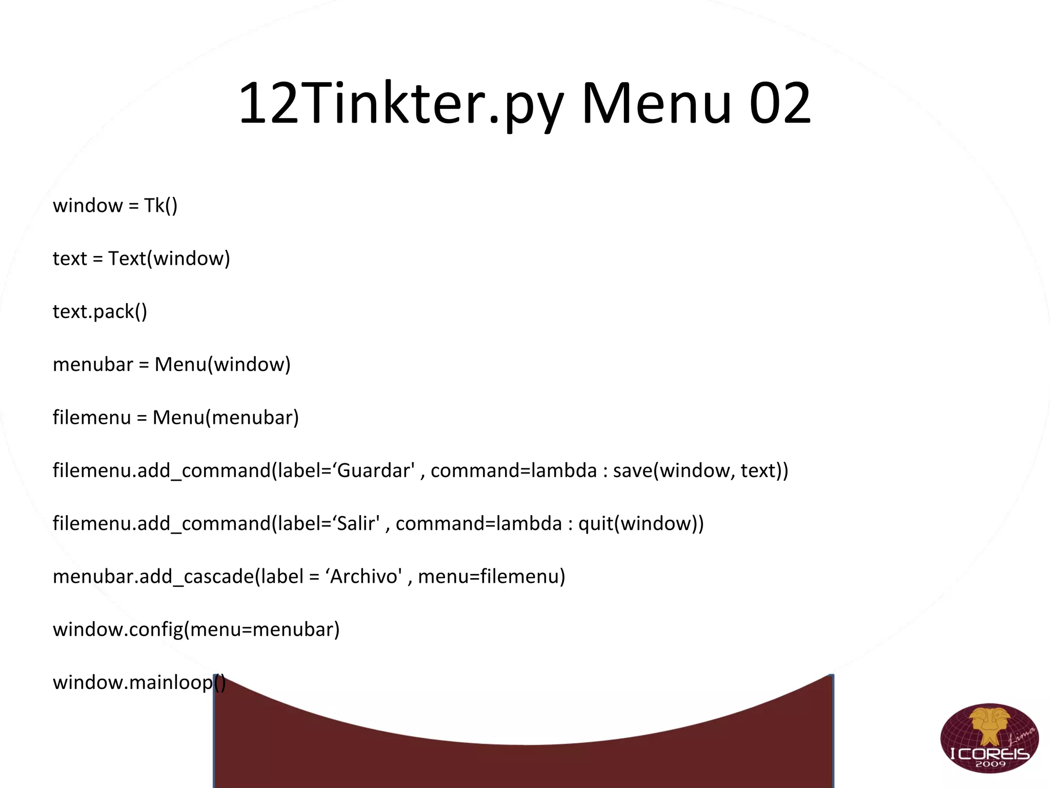 Diccionarios como Parametros >>> def carta(**listado): print listado >>> carta(chifa=7,pollo=9,parrillada=8) >>> def recibos(tipo,*responsable,**montos): print tipo print responsable print montos >>> recibos('impuestos', 'sunat', 'municipalidad', igv=19, autovaluo=4  ) 