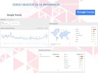 BLOQUE	A:	Gestión	de	la	información
Google	Trends
CERCA	I	SELECCIÓ	DE	LA	INFORMACIÓ
 