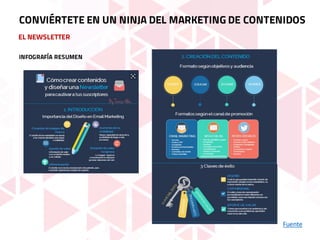 EL NEWSLETTER
Fuente
CONVIÉRTETE EN UN NINJA DEL MARKETING DE CONTENIDOS
INFOGRAFÍA RESUMEN
 