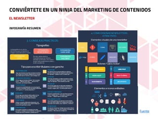 EL NEWSLETTER
Fuente
CONVIÉRTETE EN UN NINJA DEL MARKETING DE CONTENIDOS
INFOGRAFÍA RESUMEN
 