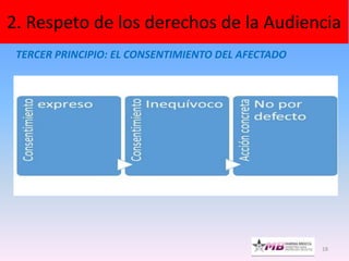 18
2. Respeto de los derechos de la Audiencia
TERCER PRINCIPIO: EL CONSENTIMIENTO DEL AFECTADO
 