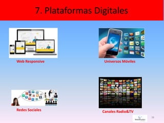 38
7. Plataformas Digitales
Web Responsive Universos Móviles
Canales Radio&TVRedes Sociales
 