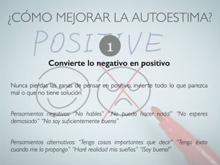 AHORA YA SABEMOS PORQUE
SE PRODUCE LA BAJA AUTOESTIMA…
…A CONTINUACIÓN VAMOS A VER
COMO PODEMOS MEJORARLA
Infórmate en nuestra web sobre nuestro taller
de AUTOCONOCIMIENTO y AUTOESTIMA
 