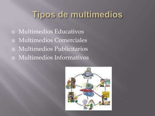    Multimedios Educativos
   Multimedios Comerciales
   Multimedios Publicitarios
   Multimedios Informativos
 