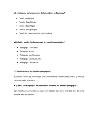 Taller modelos pedagogicos