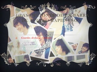 4)LAS OPCIONES DE LA BARRA
DE ACCESO RÁPIDO SON:
a. Guardar, deshacer y rehacer.
b. Cortar, copiar y pegar.
c. A y b son ciertas.
d. A y b son falsas.
 