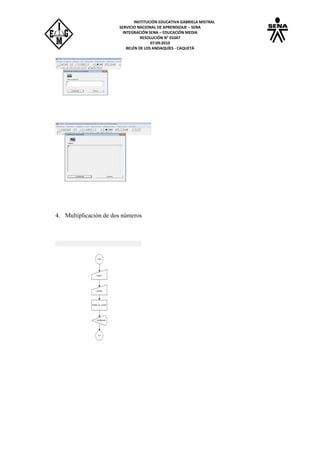 INSTITUCIÓN EDUCATIVA GABRIELA MISTRAL
SERVICIO NACIONAL DE APRENDIZAJE – SENA
INTEGRACIÓN SENA – EDUCACIÓN MEDIA
RESOLUCIÓN N° 01047
07:09:2010
BELÉN DE LOS ANDAQUÍES - CAQUETÁ
4. Multiplicación de dos números
 