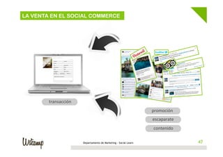LA VENTA EN EL SOCIAL COMMERCE

transacción	
  
promoción	
  
escaparate	
  
	
  contenido	
  
Departamento de Marketing - Social Learn

47
47

 