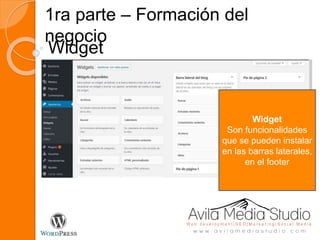 1ra parte – Formación del
negocio
Widget
Widget
Son funcionalidades
que se pueden instalar
en las barras laterales,
en el footer
 
