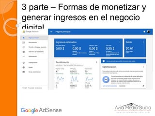 3 parte – Formas de monetizar y
generar ingresos en el negocio
digital
 