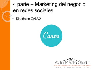 4 parte – Marketing del negocio
en redes sociales
• Diseño en CANVA
 