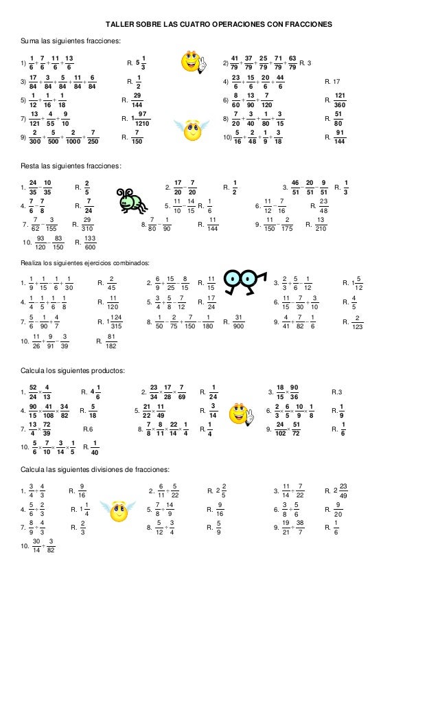 Taller operaciones con fracciones