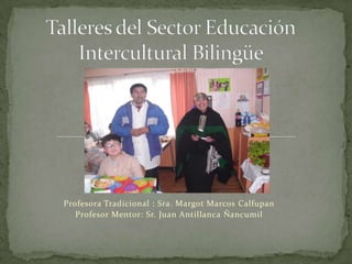 Talleres del Sector Educación Intercultural Bilingüe  Profesora Tradicional : Sra. Margot Marcos Calfupan Profesor Mentor: Sr. Juan Antillanca Ñancumil 