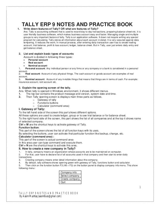tally erp 9 assignment pdf