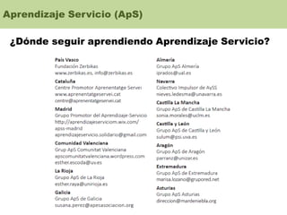 Aprendizaje Servicio (ApS)
¿Dónde seguir aprendiendo Aprendizaje Servicio?
 