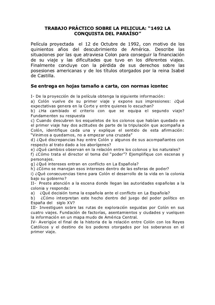 Taller pelicula 1492 la conquista del