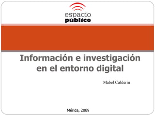 Información e investigación en el entorno digital Mabel Calderín  Mérida, 2009 