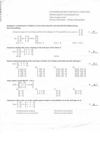3er Taller/Preparcial Algebra Lineal [Solucionado]