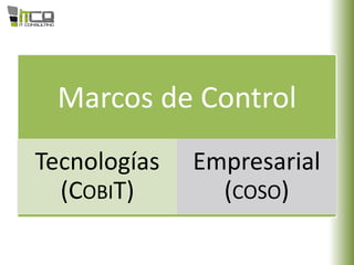 Marcos de Control
Tecnologías
(COBIT)
Empresarial
(COSO)
 