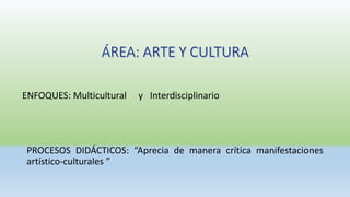 ENFOQUES: Multicultural y Interdisciplinario
PROCESOS DIDÁCTICOS: “Aprecia de manera crítica manifestaciones
artístico-culturales ”
 
