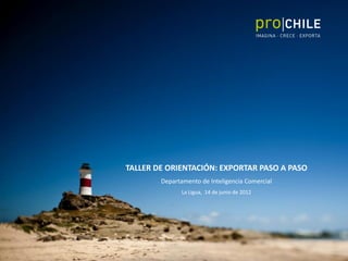TALLER DE ORIENTACIÓN: EXPORTAR PASO A PASO
Departamento de Inteligencia Comercial
La Ligua, 14 de junio de 2012
 