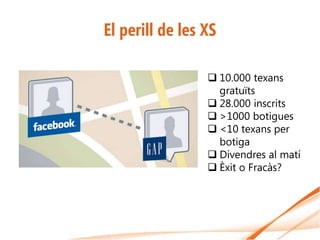 El perill de les XS

                  10.000 texans
                   gratuïts
                  28.000 inscrits
                  >1000 botigues
                  <10 texans per
                   botiga
                  Divendres al matí
                  Èxit o Fracàs?
 