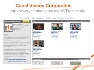 Canal Vídeos Corporatius
http://www.youtube.com/user/MICProductivity
 