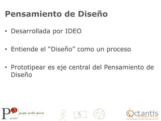 Pensamiento de DiseñoDesarrollada por IDEOEntiende el “Diseño” como un procesoPrototipear es eje central del Pensamiento de Diseño