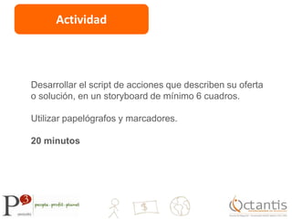 Ejemplo StoryboardOferta: Test marcador molecular de especies marinas ej. Centolla. Certificación de trazabilidad de productos del mar, mediante la aplicación de un test de autenticidadEste test permite saber si es “gato en vez de liebre”