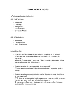 TALLER PROYECTO DE VIDA<br />1.Punto de partida de mi situación:<br />MIS FORTALEZAS:<br />Seguridad