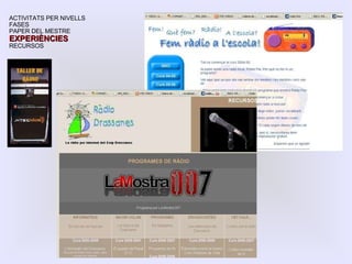 ACTIVITATS PER NIVELLS FASES PAPER DEL MESTRE EXPERIÈNCIES RECURSOS 