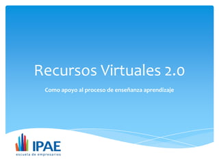 Recursos Virtuales 2.0
 Como apoyo al proceso de enseñanza aprendizaje
 