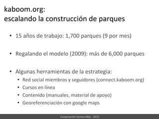 kaboom.org: escalando la construcción de parques15 años de trabajo: 1,700 parques (9 por mes)