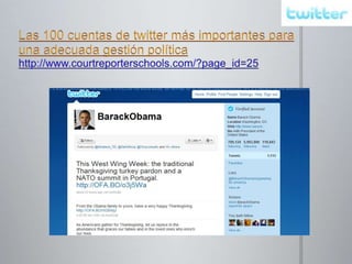 Si no tiene los recursos para mantener esta presencia, es mejor que la cierre, y no que la deje abandonada.Otros ‘tips’Adaptación de mensajes (no duplique innecesariamente): distintos mensajes para diferentes audiencias en cada plataforma (Twitter, Facebook, sitio web).Uso del video a costos mínimos.Integración de publicidad tradicional y en línea.Acercamiento a comunidades locales.Concursos, encuestas.La creatividad –y el sentido común– son los límites.