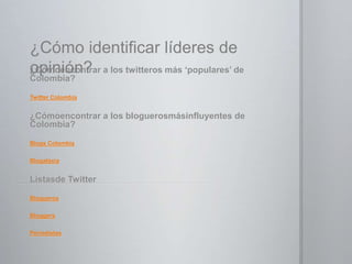 Es flexible y permite adaptar los estilos de comunicación e interacción de cada político. Top 10 de políticosBarackObamaA 16.884.728 personas les gusta esto.Michelle ObamaA 3.328.971 personas les gusta esto.Sarah PalinA 2.483.201 personas les gusta esto.Manny VillarA 1.545.844 personas les gusta estoAtatürkA 1.476.051 personas les gusta esto.Dr. MahathirbinMohamadA 912.573 personas les gusta esto.KemalKılıçdaroğluA 836.153 personas les gusta esto.AntanasMockusA 823.616 personas les gusta esto.John McCainA 725.771 personas les gusta esto.MittRomneyA 712.549 personas les gusta esto.TODO EL LISTADO DE PÁGINAS DE POLITICOS EN FACEBOOK:http://www.facebook.com/pages/?browse=&ps=151