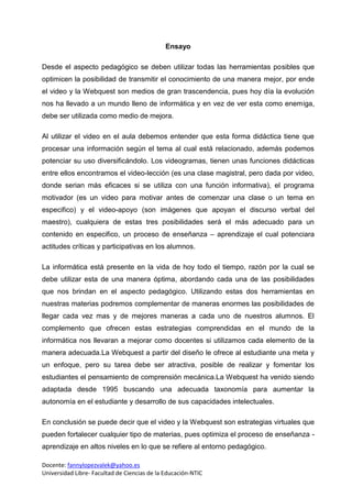 Taller reflexion video y webquest