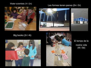 Water scientists (1r i 2n)
                             Les formes tenen panxa (2n i 3r)




   Big books (3r i 4t)

                                                      El temps de la
                                                        nostra vida
                                                         (4t i 5è)
 