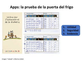 Apps: la prueba de la puerta del frigo
Imagen “robada” a Marina Llobet.
1. Utilidad
2. Seguridad
3. Evidencia
 